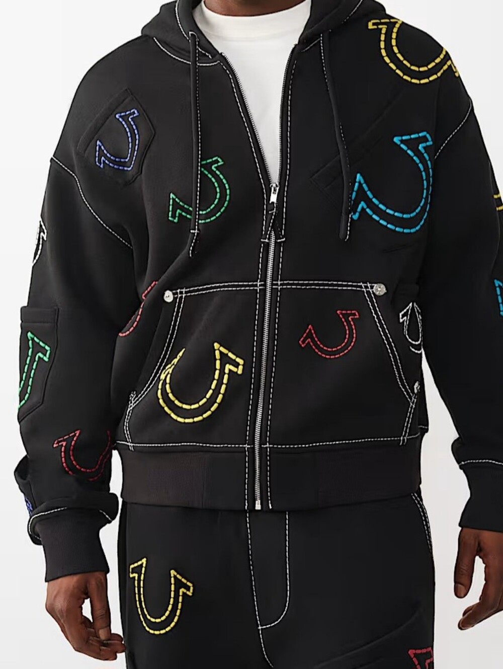 True Religion Black Hoodie Pantsuit with Multicolor Horseshoe Logo